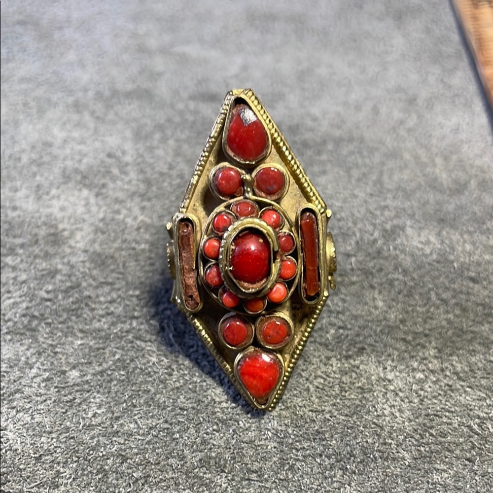 Coral and Brass Statement Ring